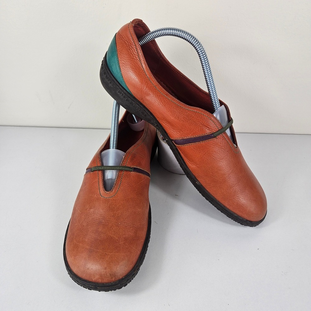 Hispanitas Winter Colours Womens 10 Orange Leather Colorblock Loafers Spain